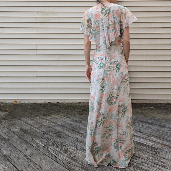 Vintage 70's Formal Landscape Print Maxi Dress - Picture 5 of 6